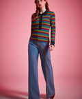 ModCloth Placket Full of Sunshine Polo Top in Rainbow Groove styled with high-waisted jeans