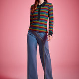 ModCloth Placket Full of Sunshine Polo Top in Rainbow Groove styled with high-waisted jeans