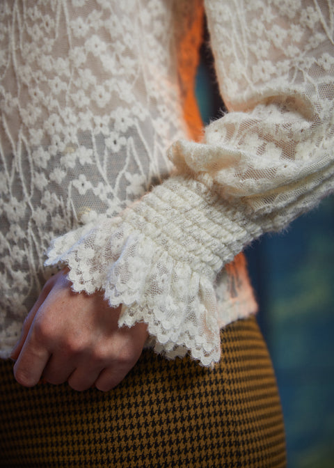 A Novel Romance Lace Blouse in Ghostwriter with romantic floral lace detail