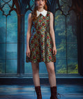 Full-length front view of woman wearing the ModCloth Forever Remembered Dress in Memento Mori with a vintage-inspired fit-and-flare silhouette.