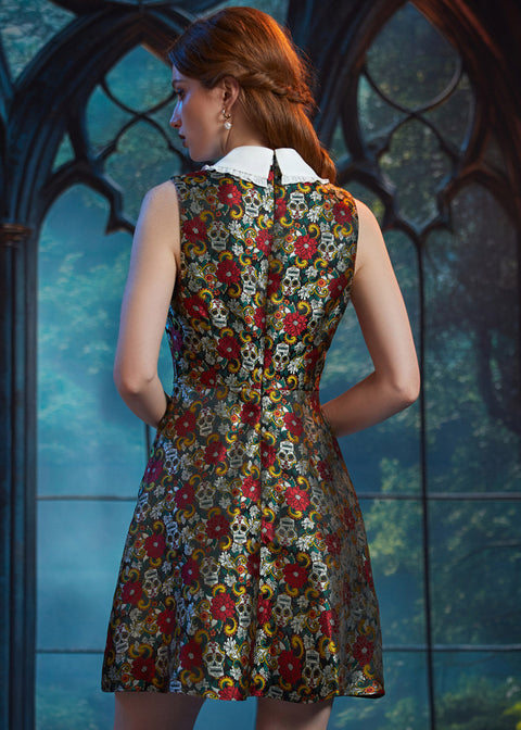 Back view of the Forever Remembered Dress in Memento Mori featuring the concealed back zipper and tailored silhouette.