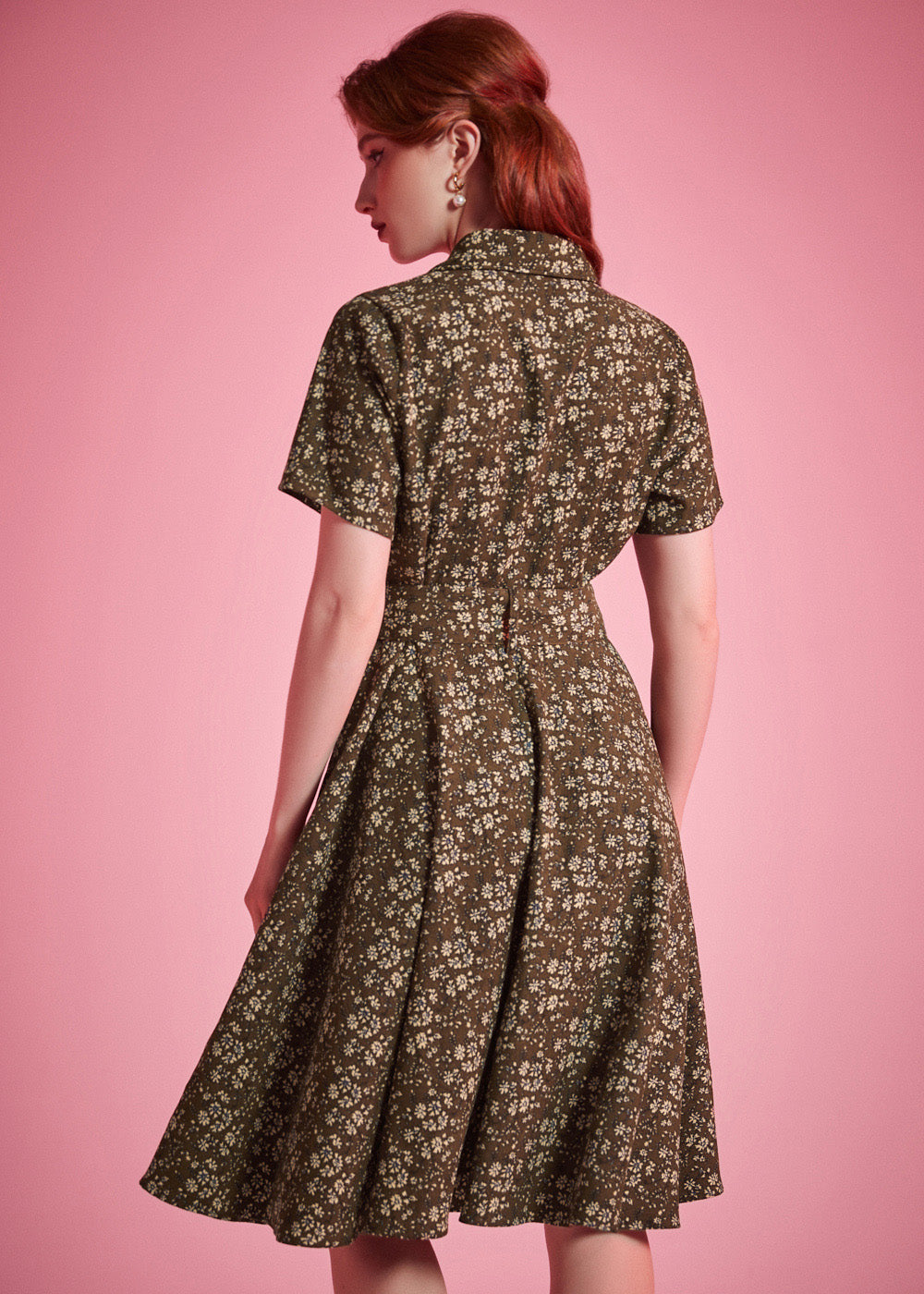 Back view of Rustic Elegance Casual Dress in Moss & Meadow
