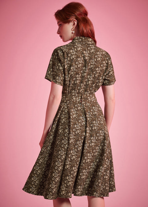 Back view of Rustic Elegance Casual Dress in Moss & Meadow