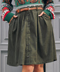 ModCloth vintage-inspired olive corduroy knee-length skirt with side pockets