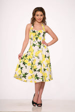 4111 White Lemon Halter Swing Dress