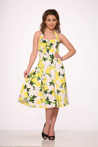 White Lemon Halter Swing Dress