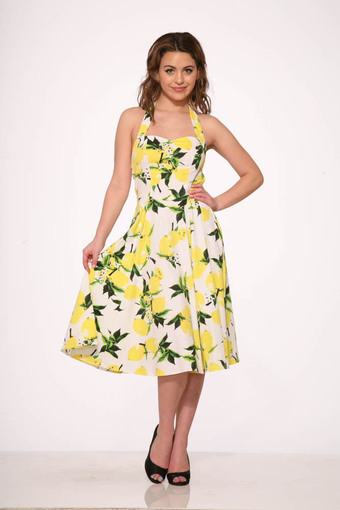 4111 White Lemon Halter Swing Dress