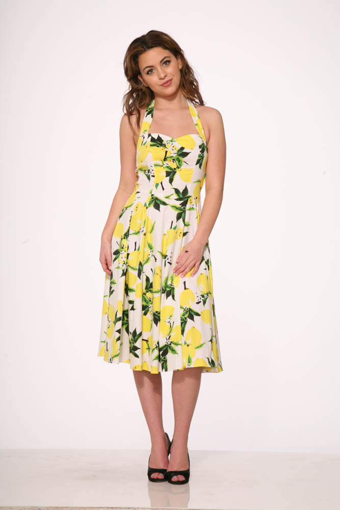 4111 White Lemon Halter Swing Dress