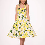 White Lemon Halter Swing Dress