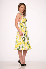 4111 White Lemon Halter Swing Dress
