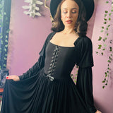 Lilith - Dark Cottage Goth Lace Up Jersey Dress