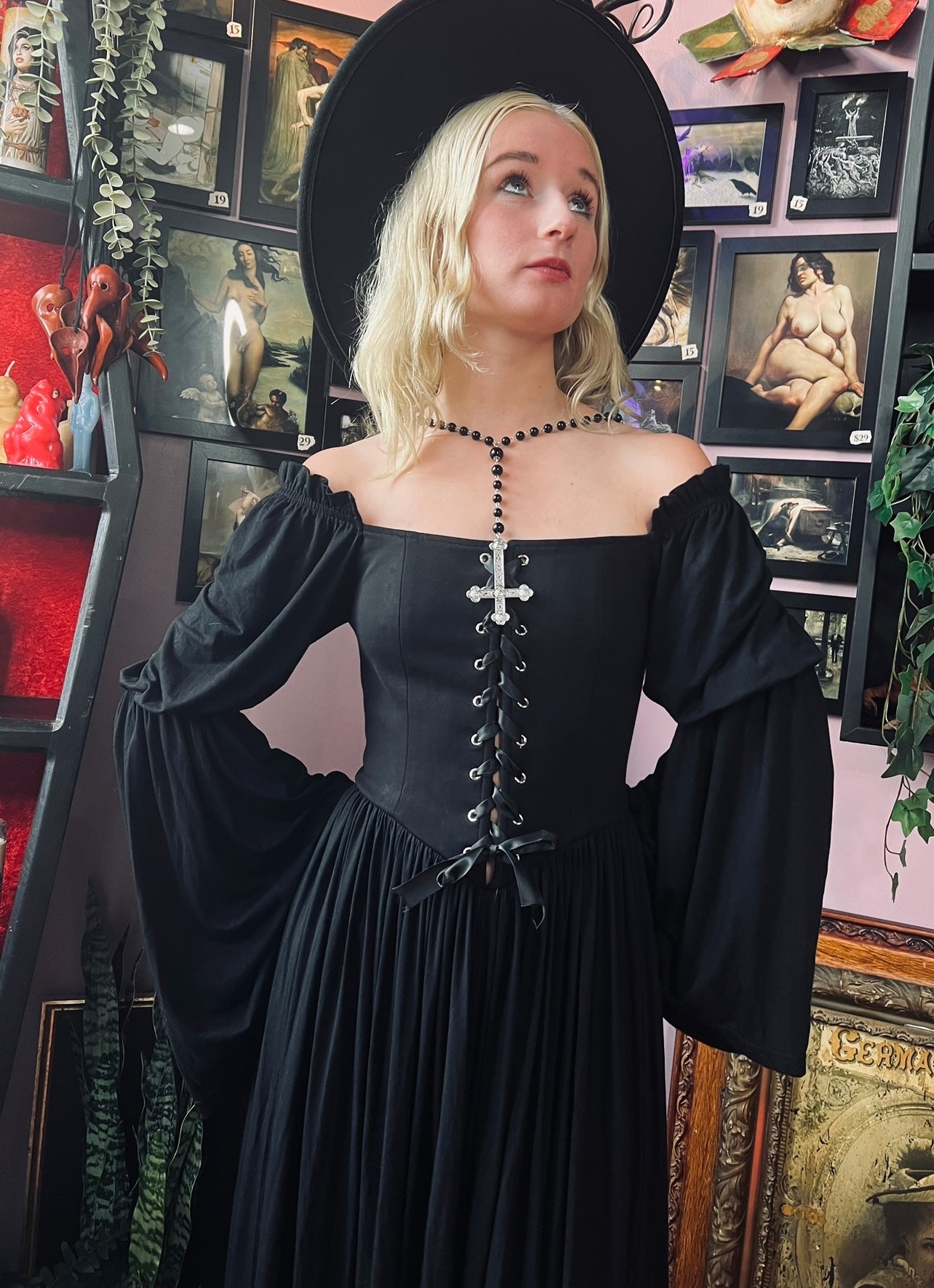Lilith - Dark Cottage Goth Lace Up Jersey Dress – ModCloth