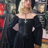Lilith - Dark Cottage Goth Lace Up Jersey Dress