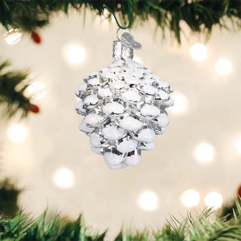 Snow-capped Silver Snowy Pinecone Ornament