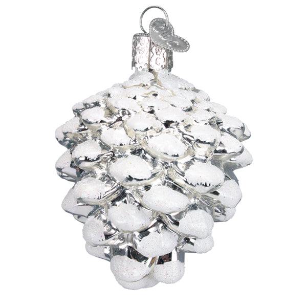 Snow-capped Silver Snowy Pinecone Ornament