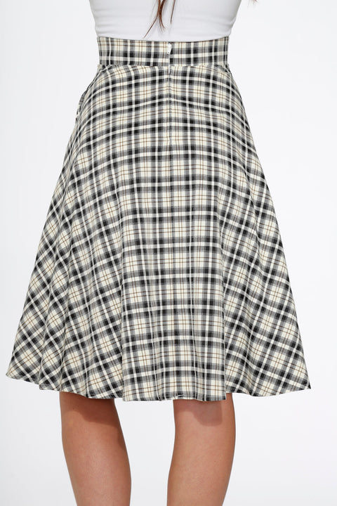Off White Plaid Swing Skirt