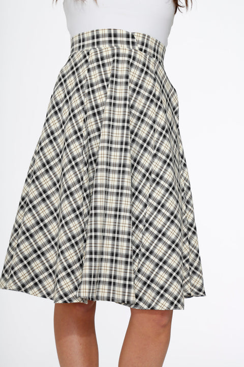 Off White Plaid Swing Skirt
