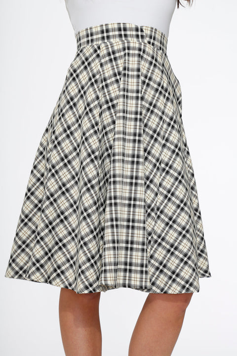 Off White Plaid Swing Skirt