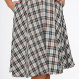 White & Brown Plaid Swing Skirt