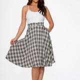 White & Brown Plaid Swing Skirt