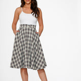 White & Brown Plaid Swing Skirt