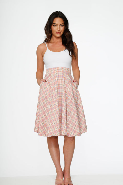 Pink Plaid Swing Skirt