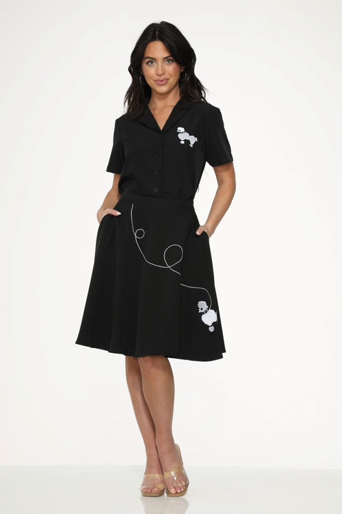 Black White Embroidered Poodle Top