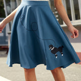 Blue Embroidered Poodle Swing Skirt