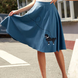 Blue Embroidered Poodle Swing Skirt