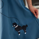 Blue Embroidered Poodle Swing Skirt