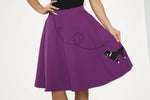 Purple Black Embroidered Poodle Swing Skirt