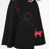 Black Hot Pink Embroidered Poodle Swing Skirt