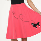 Hot Pink Black Embroidered Poodle Swing Skirt
