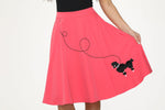 Hot Pink Black Embroidered Poodle Swing Skirt