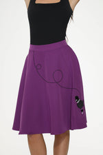 Purple Black Embroidered Poodle Swing Skirt