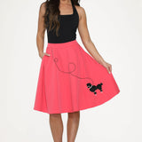Hot Pink Black Embroidered Poodle Swing Skirt