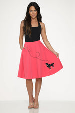 Hot Pink Black Embroidered Poodle Swing Skirt