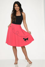 Hot Pink Black Embroidered Poodle Swing Skirt