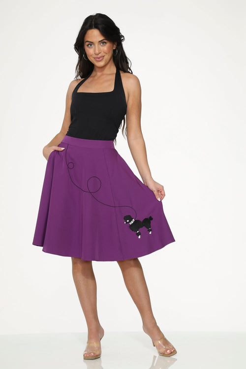 Purple Black Embroidered Poodle Swing Skirt