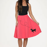 Hot Pink Black Embroidered Poodle Swing Skirt