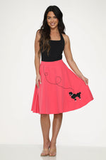 Hot Pink Black Embroidered Poodle Swing Skirt