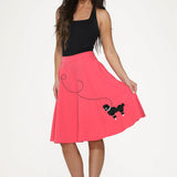 Hot Pink Black Embroidered Poodle Swing Skirt