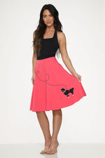 Hot Pink Black Embroidered Poodle Swing Skirt