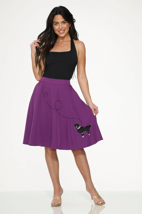Purple Black Embroidered Poodle Swing Skirt