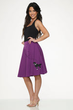 Purple Black Embroidered Poodle Swing Skirt
