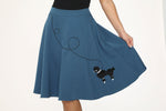 Blue Embroidered Poodle Swing Skirt