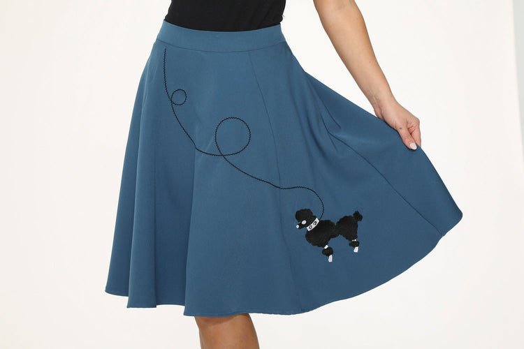 Blue Embroidered Poodle Swing Skirt