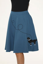 Blue Embroidered Poodle Swing Skirt