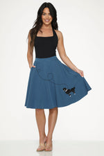 Blue Embroidered Poodle Swing Skirt