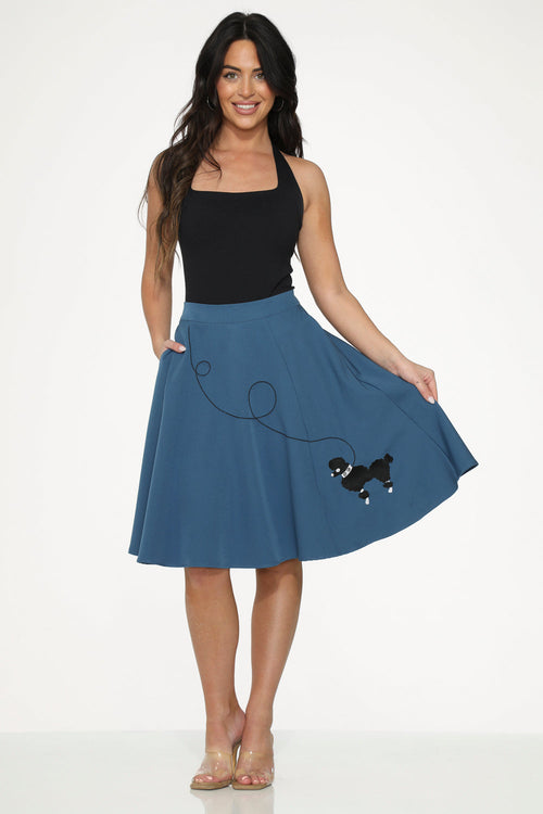Blue Embroidered Poodle Swing Skirt
